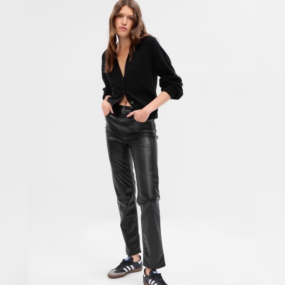 GAP Black Faux Leather Pants 28 Straight Leg ankle